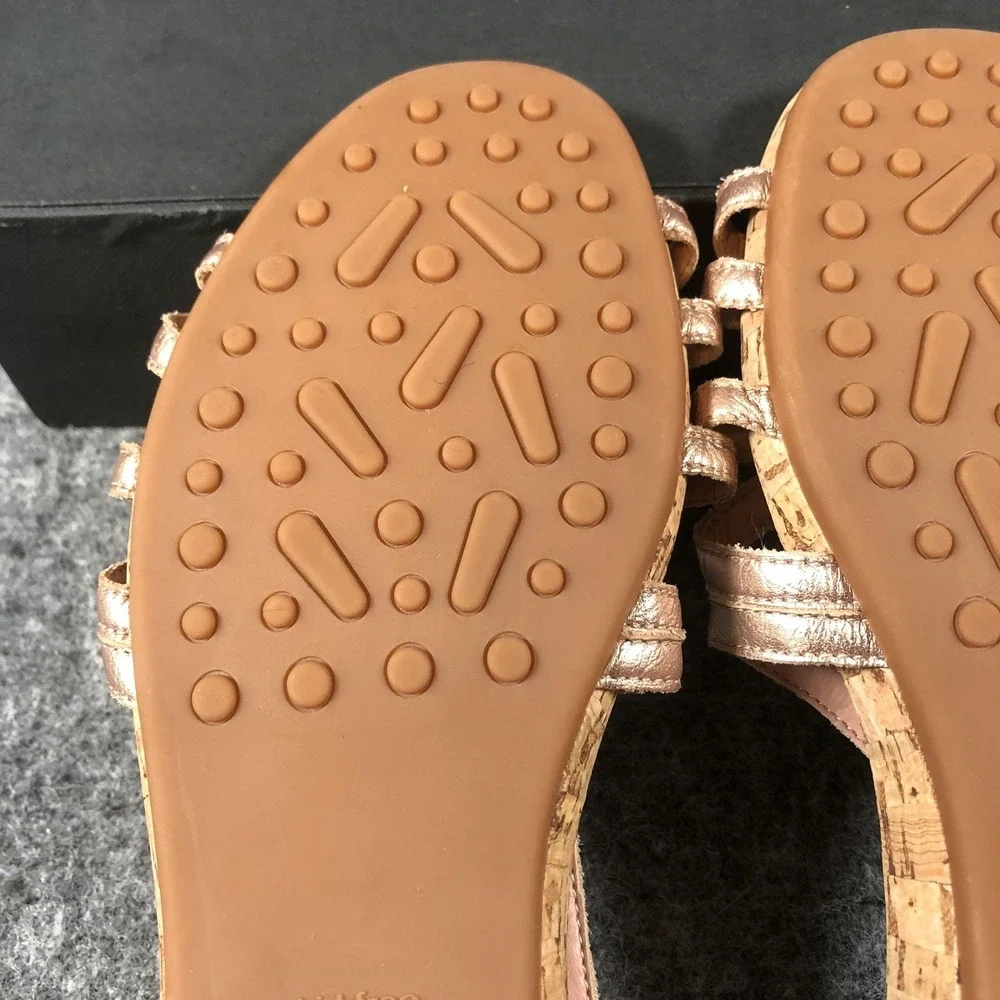 Miss Albright Sandals Womens Size 9‎ Rose Gold Leather Strappy Low Cork Wedge